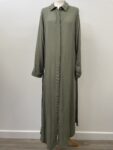 Benin long button front green shirt – full view