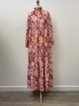 No label long sleeve pink floral tiered maxi dress, size 10-12