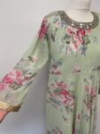 Green floral print maxi dress – full view