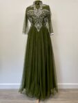 Green tulle maxi dress with silver gems – full view