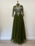 Green tulle maxi dress with silver gems