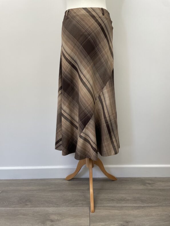 Isle brown chequered A-line long skirt, size 12