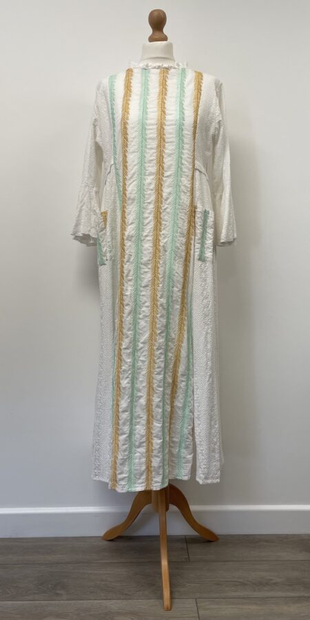 AL Maas white cotton long dress in white broderie anglaise, size S