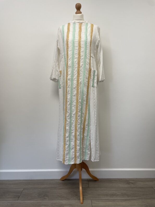AL Maas white cotton long dress in white broderie anglaise, size S