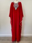 Red kaftan dress with gems – full view
