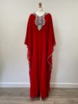 Red kaftan dress with gems – full view