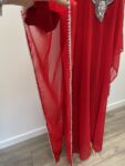 Red kaftan dress with gems – full view