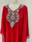 Red kaftan dress with gems – full view