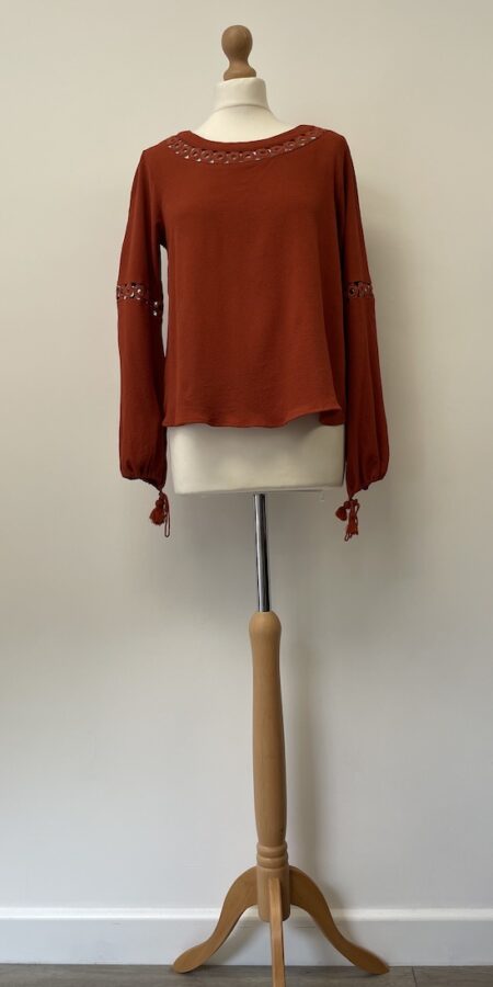 River Island burnt orange long sleeved blouse, size 12