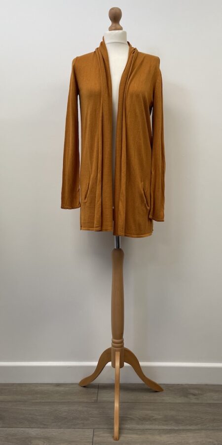 River Island orange long sleeved open front cardigan, size M