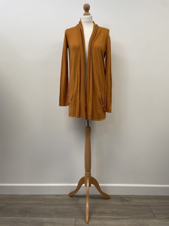 River Island orange long sleeved open front cardigan, size M