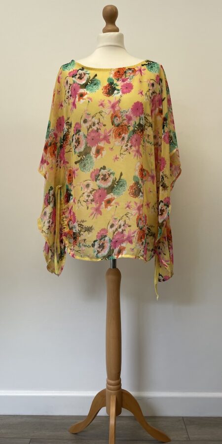 SVUP yellow floral chiffon sheer blouse 