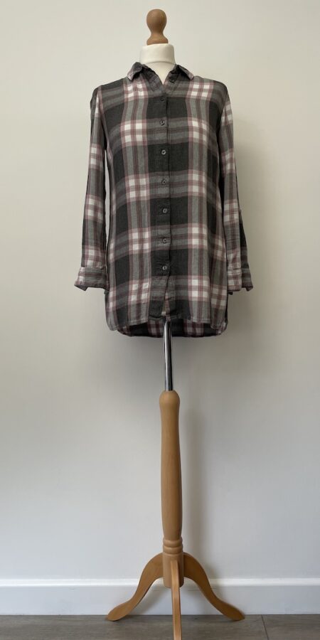 Tu grey and pink chequered shirt with button down front, size 10