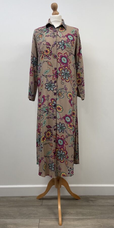 Volante long beige shirt, with flowers, size 14