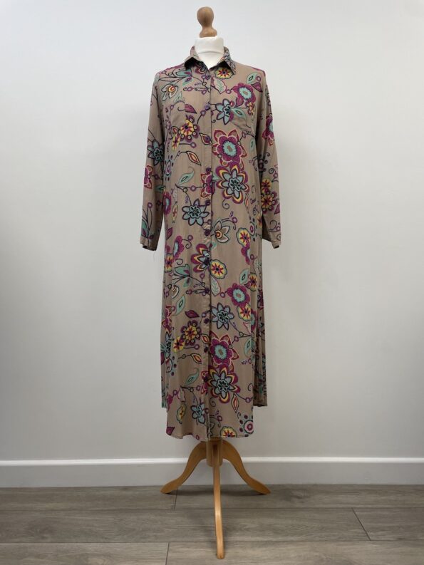 Volante long beige shirt, with flowers, size 14