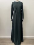 Zadina emerald green satin abaya – full view