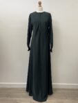 Zadina emerald green satin abaya (Tall) with a zip at the neckline, 60" long