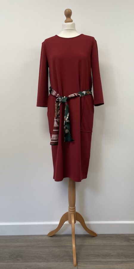 Zara red long tunic dress with fabric scarf belt/tie