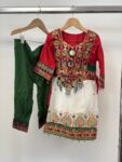 Red and gold embroidered new shalwar kameez girls, age approx 5