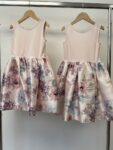 2x H&M matching dresses pale blue pink with floral full skirt