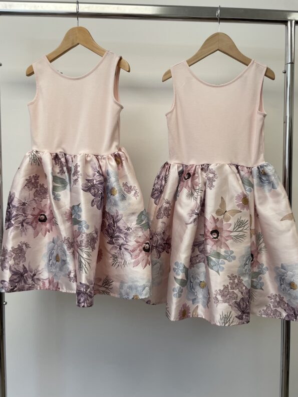 2x H&M matching dresses pale blue pink with floral full skirt