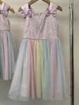 2x Jona Michelle matching girls party dresses rainbow tulle – front