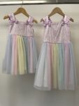 2x Jona Michelle matching girls party dresses rainbow tulle – front