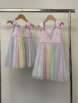 2x Jona Michelle matching girls party dresses rainbow tulle – front