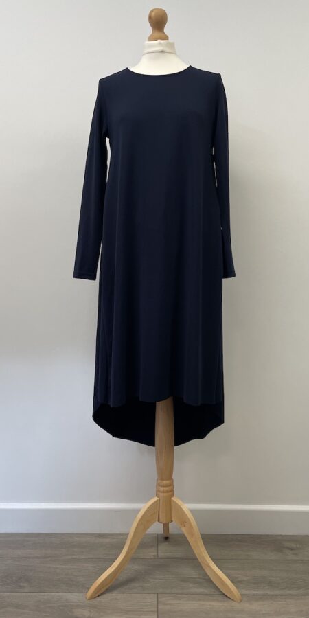 Anaya scuba fabric stretchy navy blue long, modest tunic dress, Size 8