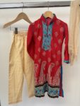Embroidered shalwar kameez set little girl red and blue, age 4- 1