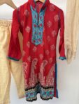 Embroidered shalwar kameez set little girl red and blue, age 4- 1