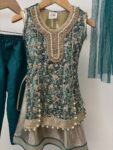 Mag emerald green beaded sleeveless shalwar girls set – 1