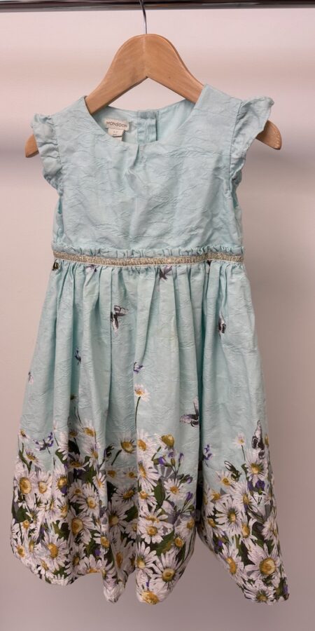 Monsoon cotton mint green daisy floral print girls dress, age 2