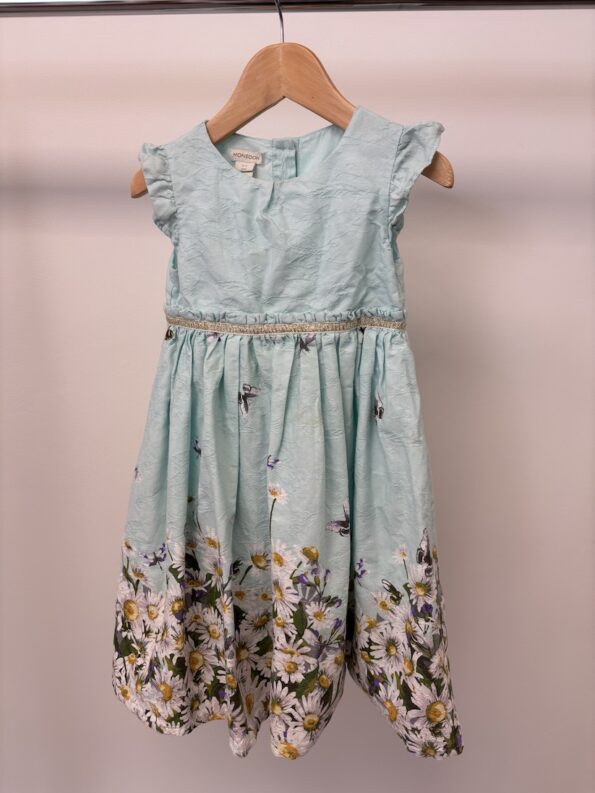 Monsoon cotton mint green daisy floral print girls dress, age 2
