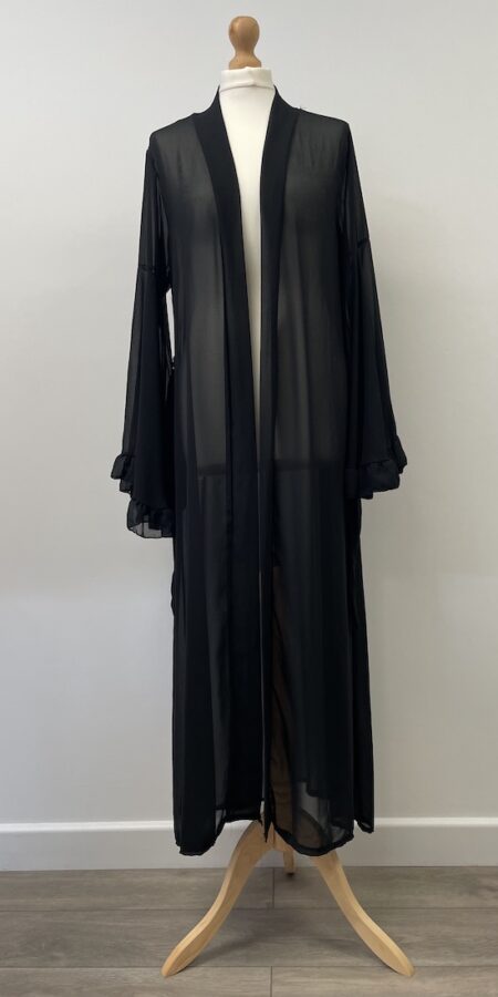 Black chiffon floaty sheer abaya with an open front