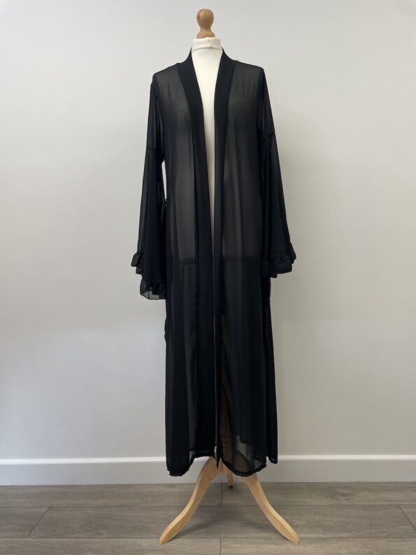 Black chiffon floaty sheer abaya with an open front