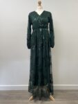New green sequin long sleeve dress – full view
