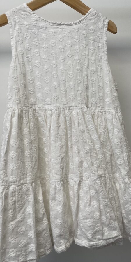 New with tag F&F white anglais broderie fabric dress with sleeveless denim jacket, age 6-7