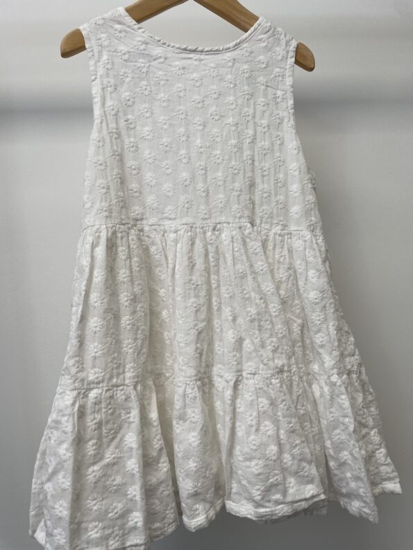 New with tag F&F white anglais broderie fabric dress with sleeveless denim jacket, age 6-7
