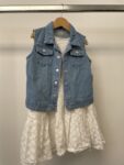 New with tag F&F white pointelle dress and denim jacket – full view