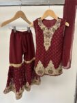 No label maroon gharara set little girl, 3 pieces, around age 3