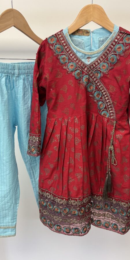 Red and gold embroidered girls set, size 6