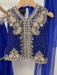 Sahiba vibrant blue with gold embroidery gharara set for little girl 2