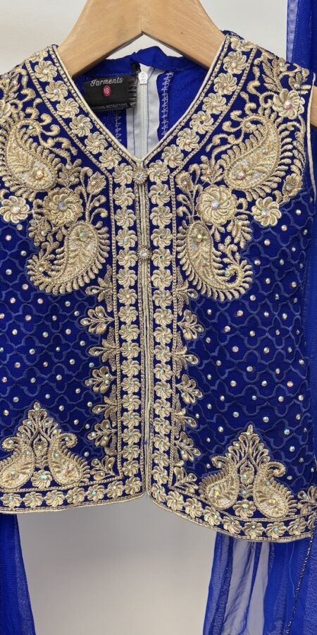 Sahiba vibrant blue with gold embroidery gharara set for little girl