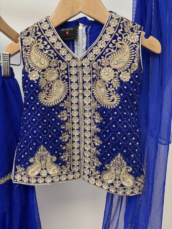 Sahiba vibrant blue with gold embroidery gharara set for little girl