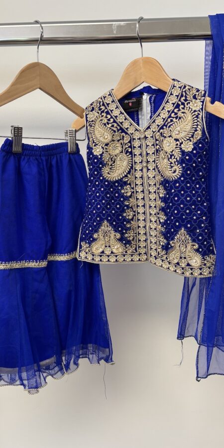 Sahiba vibrant blue with gold embroidery gharara set for little girl