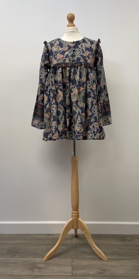 Saphire blue cotton long sleeved blouse, size M