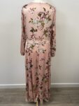 Satin soft pink floral long sleeved maxi dress – full view