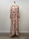 pink floral satin long sleeved maxi dress