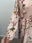 Satin soft pink floral long sleeved maxi dress – full view